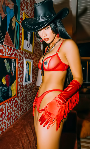 Chevelle Empowers Herself In Red Lingerie And Cowboy Boots